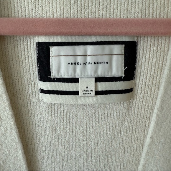 Anthropologie Angel of North Cream Navy Striped Tunic Wool Blend Cardigan Small - Picture 6 of 11